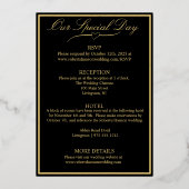 Rozen, elegante zwarte bruiloft, Gold Full Folie Uitnodiging (Achterkant)