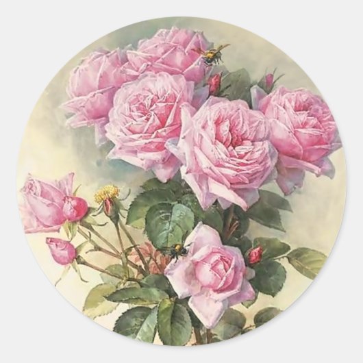 Rozen en bijen Paul de Longpre Fine Art Ronde Sticker (Voorkant)