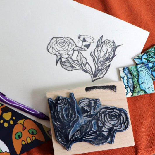 Rozen en bijen rubberstempel