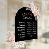 Rozen en Black Arch Open Hours Window Cling Raamsticker