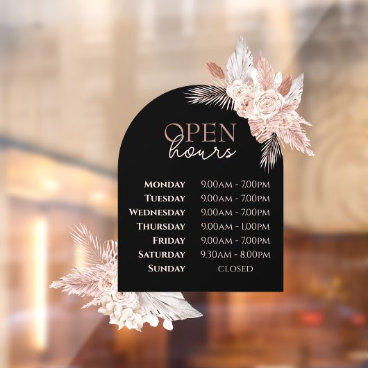 Rozen en Black Arch Open Hours Window Cling Raamsticker (Vel 2)
