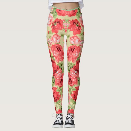 Rozen en bladeren bloemenmotief leggings (Voorkant)