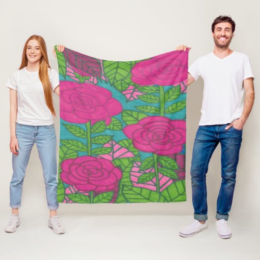 Rozen en bladeren fleece deken (In situ)