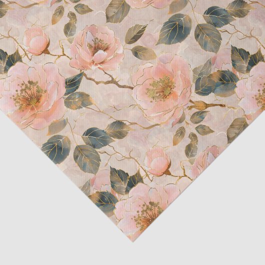 Rozen en bladeren in goud geschetst tissuepapier (Detail)