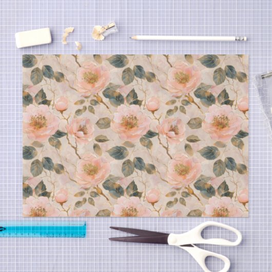 Rozen en bladeren in goud geschetst tissuepapier (Craft)