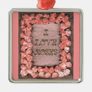 Rozen en bladeren Satin Lijst Square Ornament