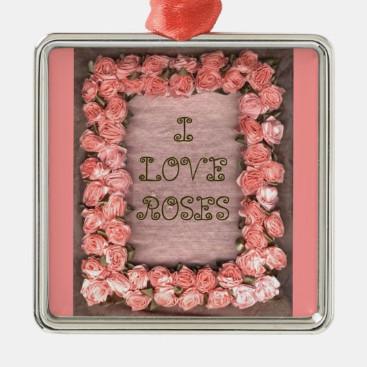 Rozen en bladeren Satin Lijst Square Ornament (Voorkant)