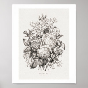 Rozen en blauwe klokjes (1870) chromolithografie k poster