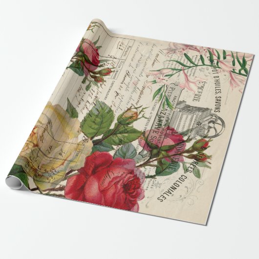 Rozen en Bloemen Ephemera Cadeaupapier (Uitgerold)