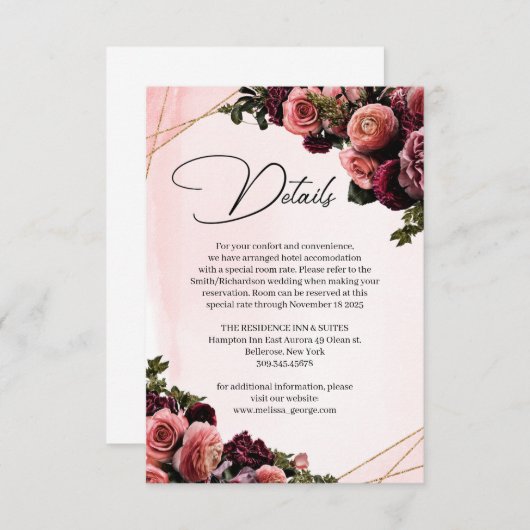 Rozen en bloemen van bruinkool en bruin lijst informatiekaartje (Voorkant / Achterkant)