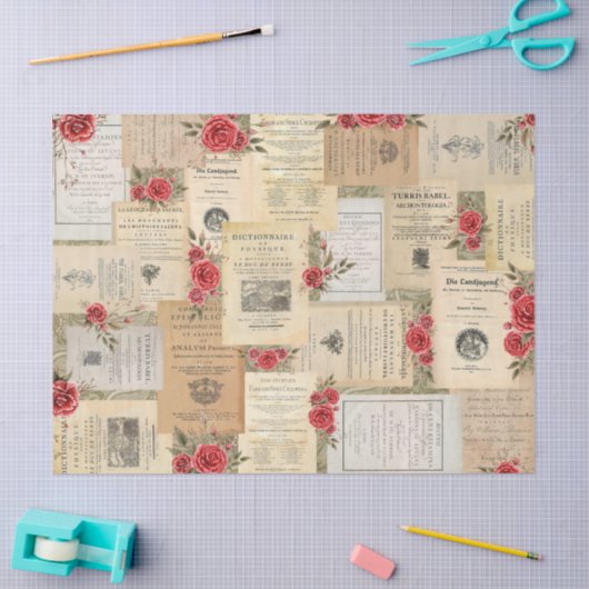 Rozen en boekpagina's Tissue Paper Tissuepapier (Craft)