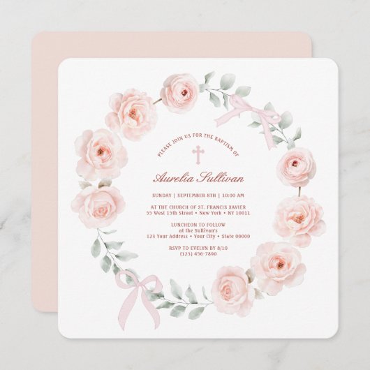 Rozen en bogen krans doop kaart (Voorkant / Achterkant)