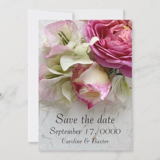 Rozen en bougainvillea save the date (Voorkant)
