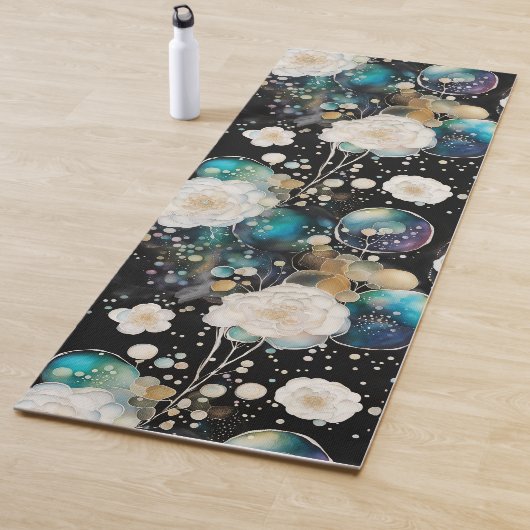 Rozen en bubbels Abstract op zwart Yogamat (In situ)