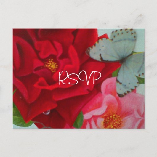 Rozen en Butterfly Wedding Noite RSVP met foto Uitnodiging Briefkaart (Voorkant)