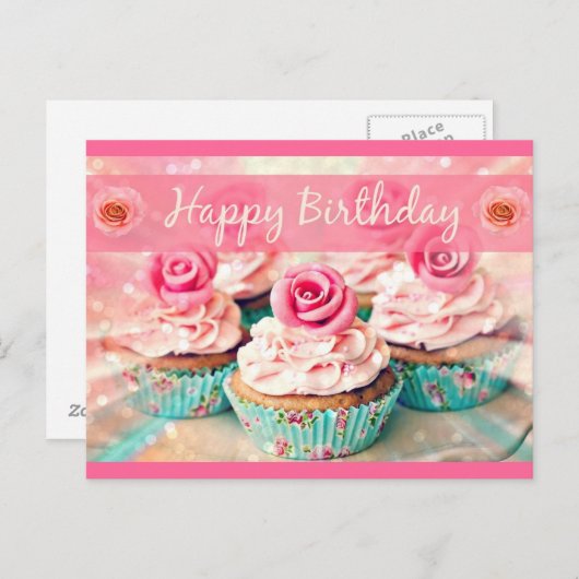 Rozen en cupcakes briefkaart (Voorkant / Achterkant)