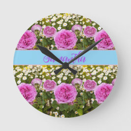 Rozen en Dadisies Floral Ronde Klok