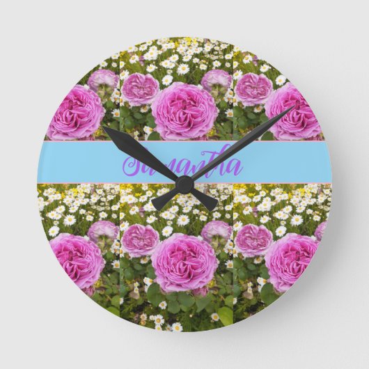 Rozen en Dadisies Floral Ronde Klok (Voorkant)