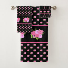 Rozen en Dahlias Black Bad Handdoek