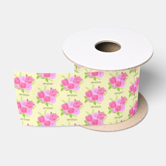 Rozen en Dahlias Gele Lint Met Tekst (Spoel)