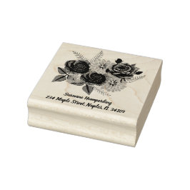 Rozen en Dahlia's Houten Stempel met Adres