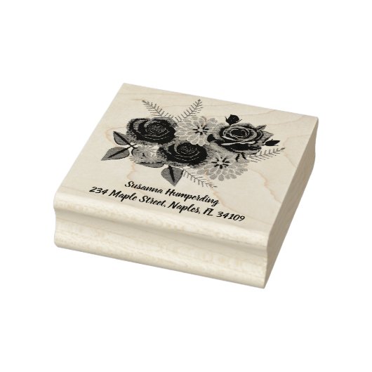 Rozen en Dahlia's Houten Stempel met Adres (Stempel)