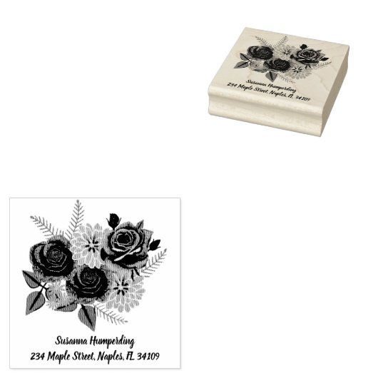 Rozen en Dahlia's Houten Stempel met Adres (Gestempeld)