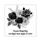 Rozen en Dahlia's Houten Stempel met Adres (Afrduk)