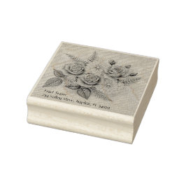 Rozen en Dahlias Houten Stempel Met Adres