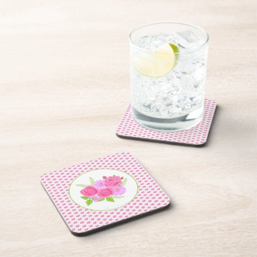Rozen en Dahlias Pink Bier Onderzetter (Rechterzijde)