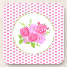 Rozen en Dahlias Pink Bier Onderzetter