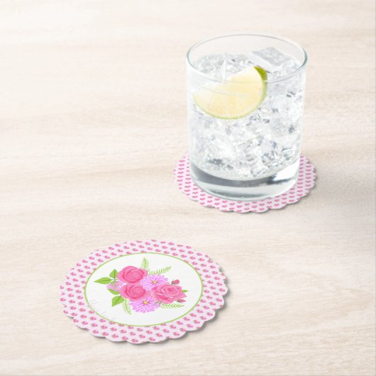 Rozen en Dahlias Pink Kartonnen Onderzetters (Insitu)