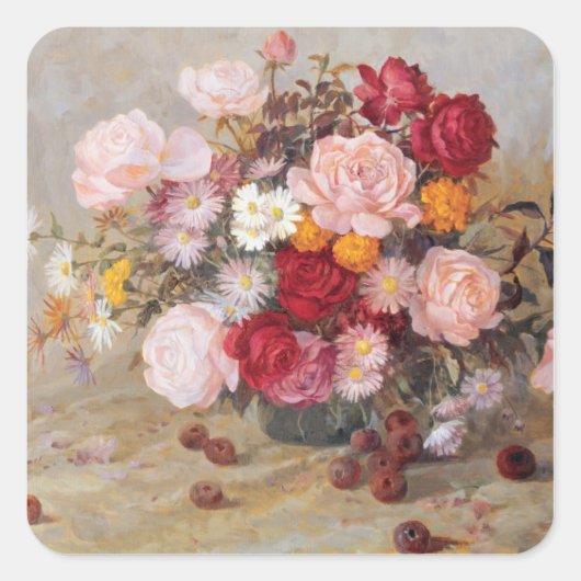 Rozen en Daisies Vierkante Sticker (Voorkant)