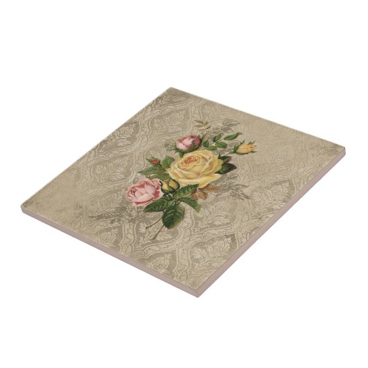 Rozen en Damask Tegeltje (Zijkant)
