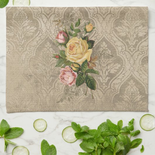  Rozen en Damask Theedoek (Gevouwen)