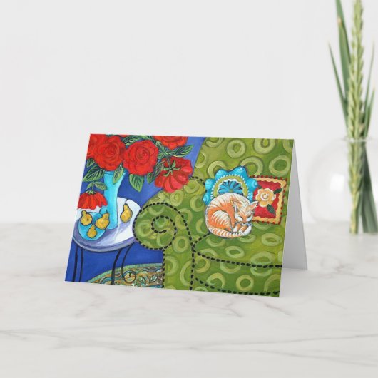 Rozen en de Kat van de Aardbei Kaart (Voorkant)