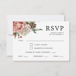 Rozen en dennen bloemenwinter bruiloft RSVP kaartje