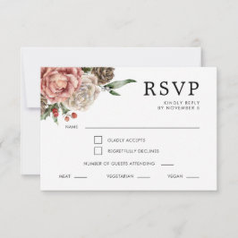 Rozen en Dennen Calligraphy Bloemrijke Winter Brui RSVP Kaartje