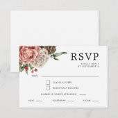 Rozen en Dennen Calligraphy Bloemrijke Winter Brui RSVP Kaartje (Voorkant / Achterkant)