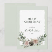 Rozen en dennenappels Kerstgroen Feestdagenkaart (Voorkant / Achterkant)