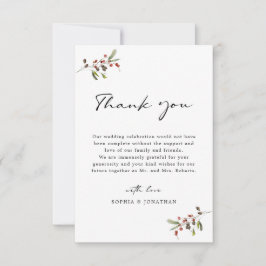 Rozen en dennenmoderne kalligrafie eenvoudige brui bedankkaart