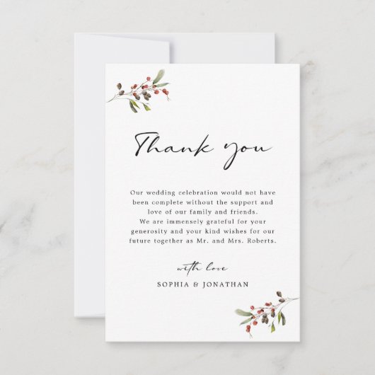 Rozen en dennenmoderne kalligrafie eenvoudige brui bedankkaart (Voorkant)