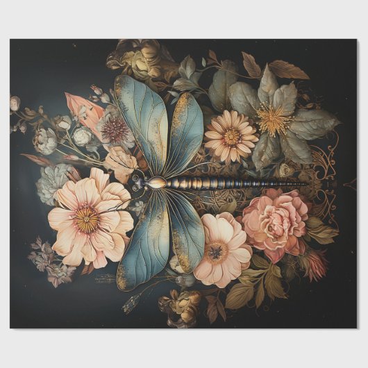 Rozen en Dragonfly Cadeaupapier (Vlak)