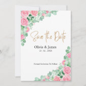 Rozen en Eucalyptus bruiloft Bewaar de datumkaart (Voorkant)