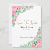Rozen en Eucalyptus bruiloft Bewaar de datumkaart (Voorkant)