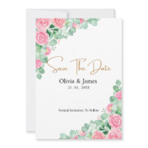 Rozen en Eucalyptus bruiloft Bewaar de datumkaart