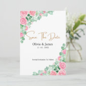 Rozen en Eucalyptus bruiloft Bewaar de datumkaart (Staand voorkant)