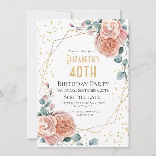 Rozen en Eucalyptus Floral 40e verjaardag Kaart (Voorkant)