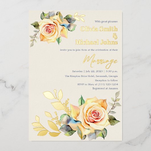 Rozen en Eucalyptus QR-code bruiloft uitnodiging (Voorkant)