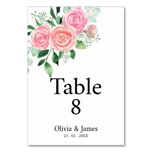 Rozen en Eucalyptus Trouwtafel Nummer Kaart (Voorkant)